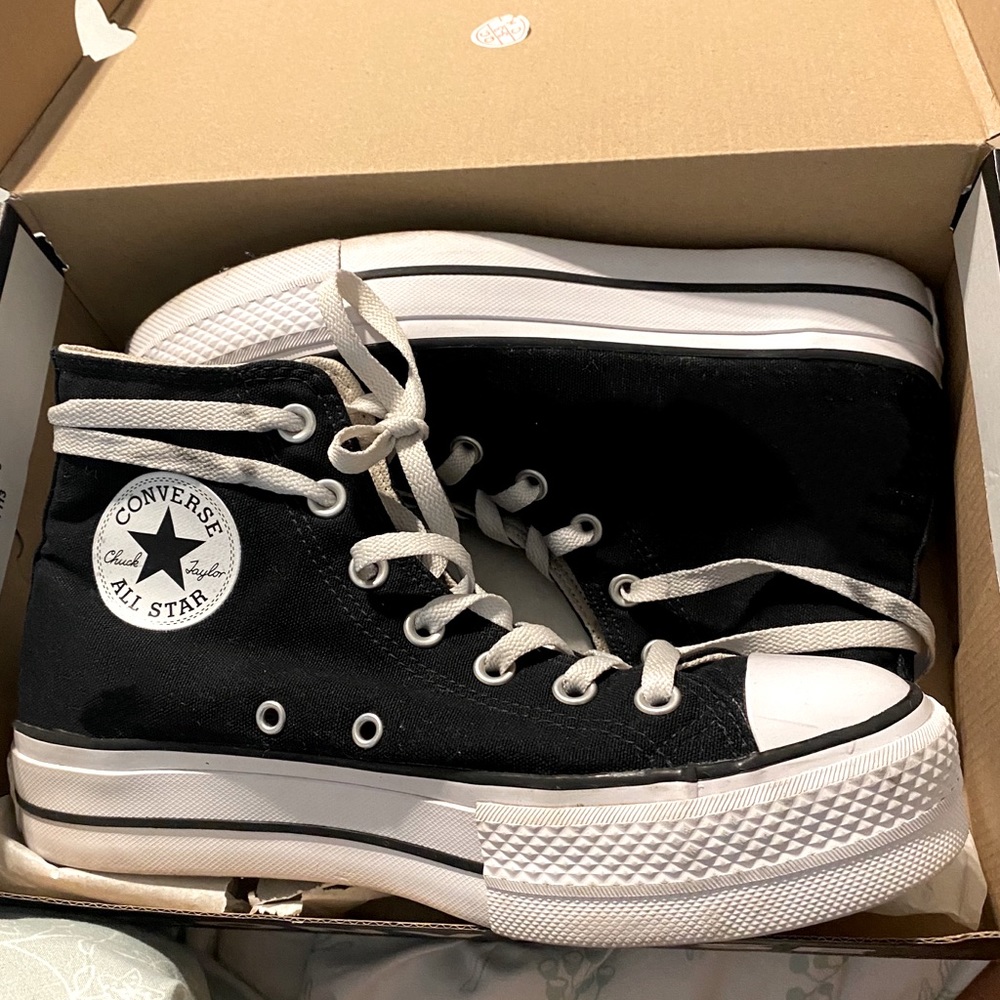 Black platform high top converse